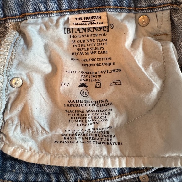 Blank NYC The Franklin Ribcage Wide Leg Jeans Sz 31 Light Wash Whiskering‎ READ - Picture 10 of 14
